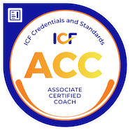 ICF Associate Certified Coach badge with credentials and standards.