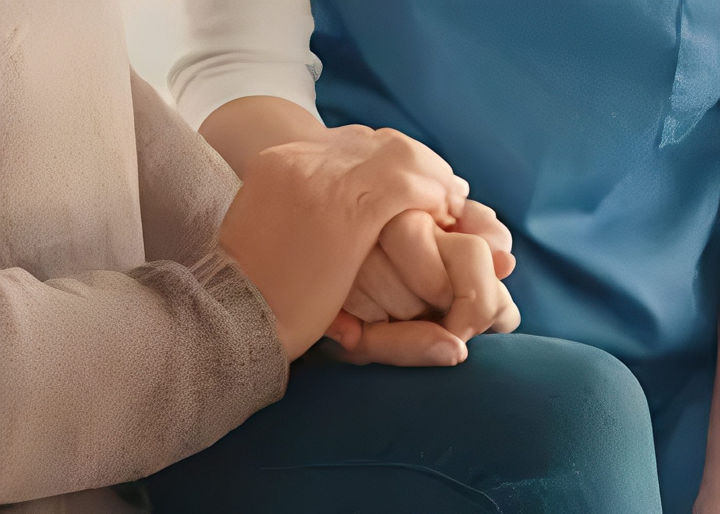Hands holding each other for support